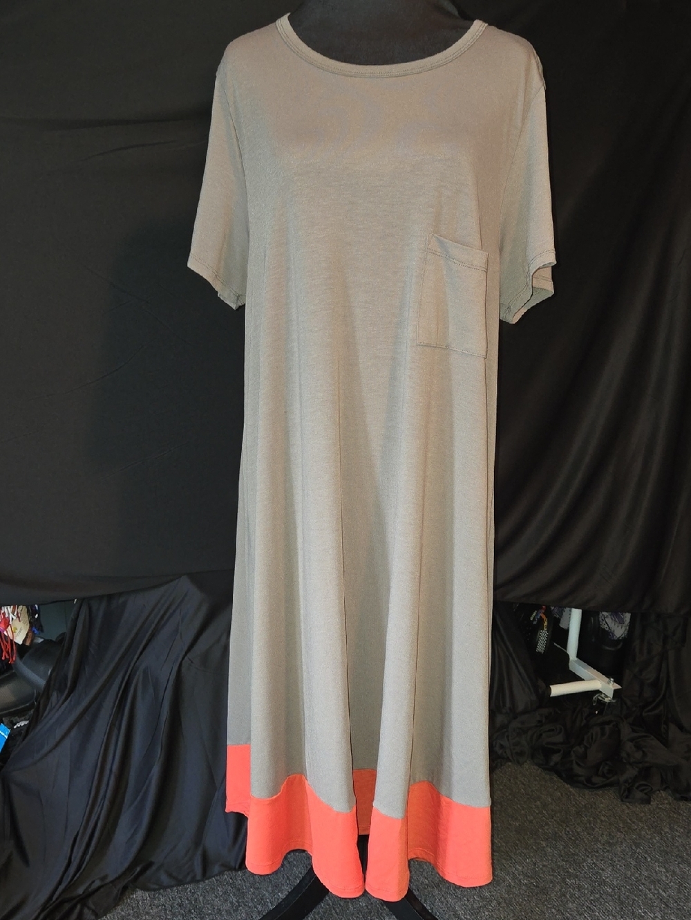 LuLaRoe Carly Maxi Dress with Coral Accent